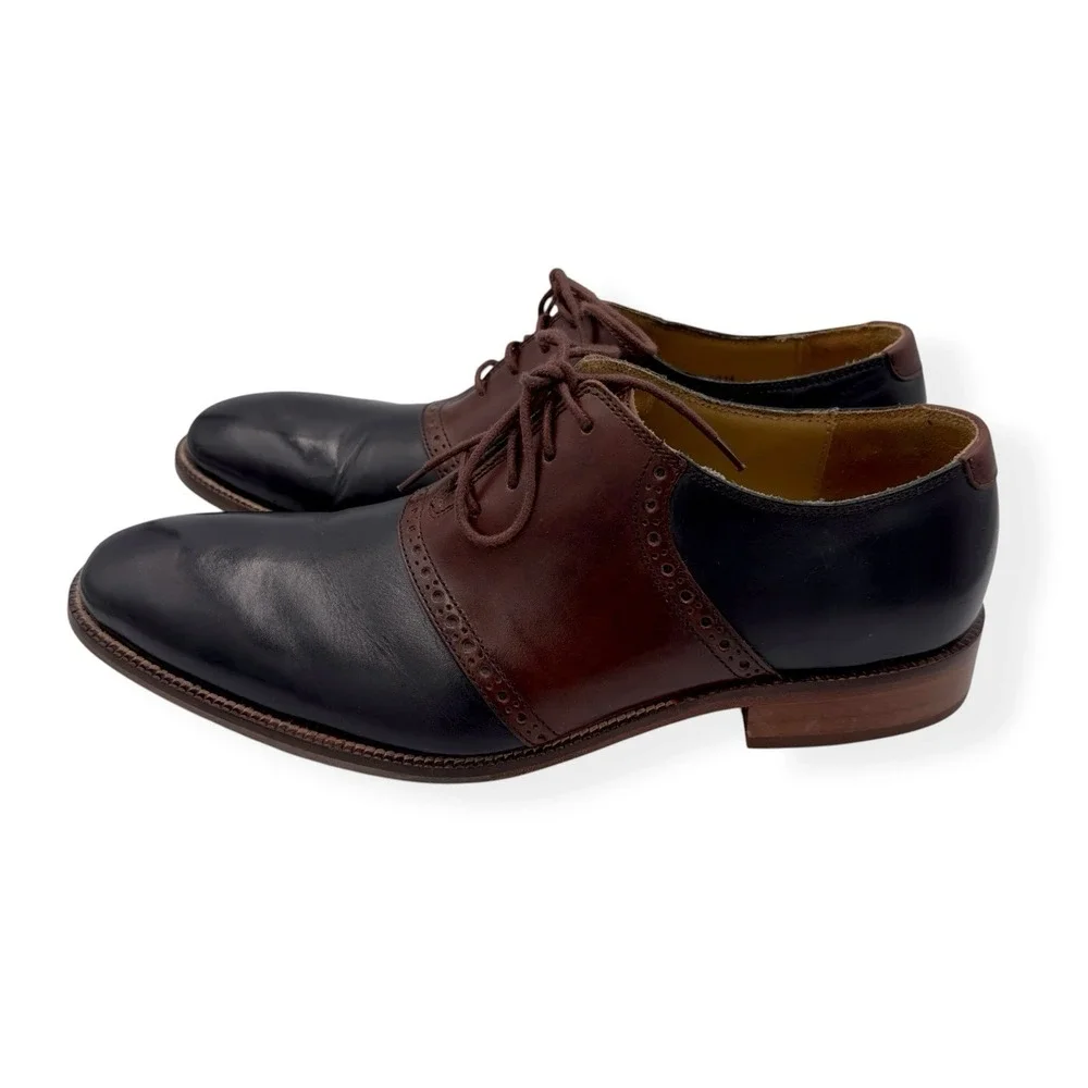 Cole Haan Williams II Leather Saddle Oxford Dress Shoes Men's 9.5 M Black Brown